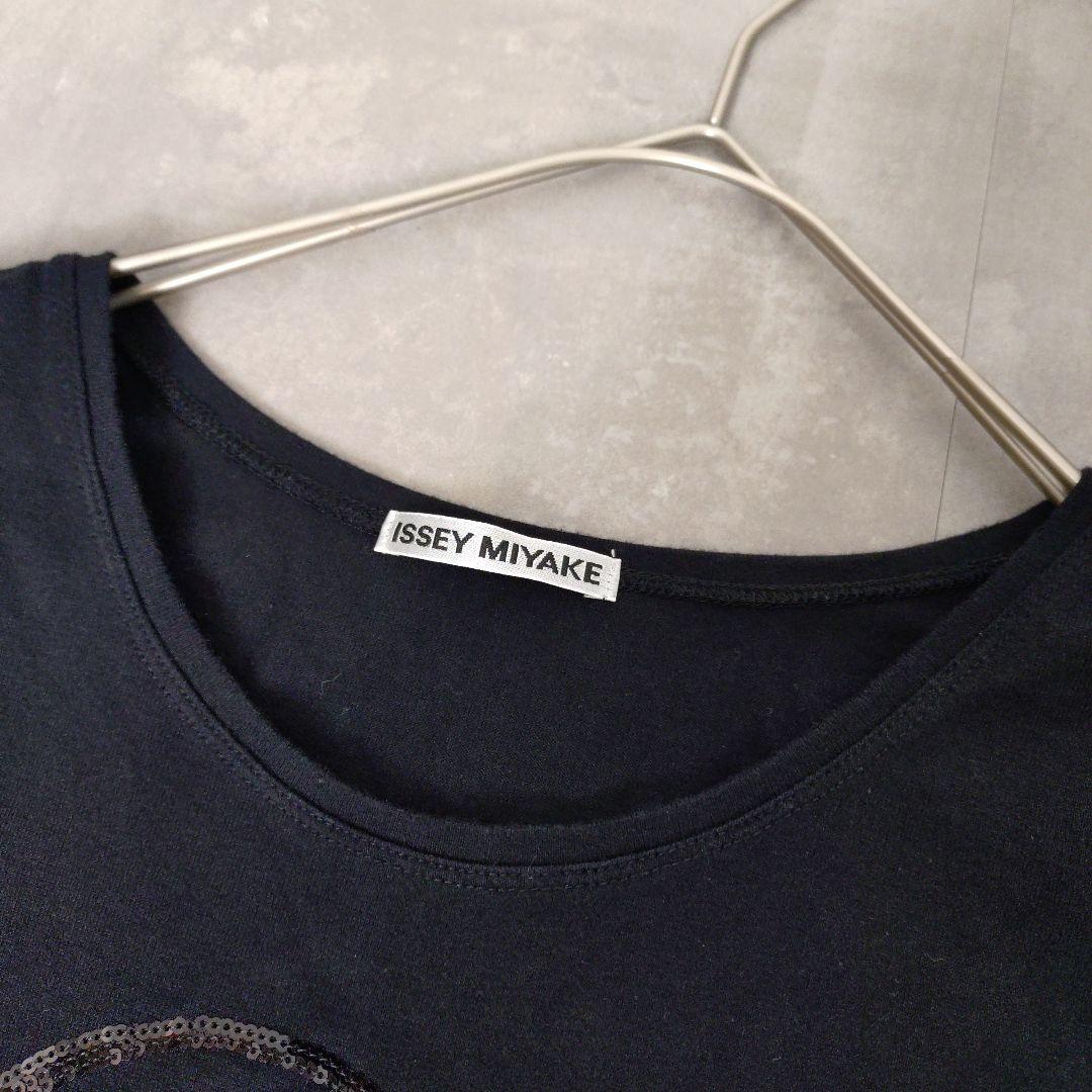 イッセイミヤケ Tシャツ カットソー スパンコール オバケ ブラック 黒