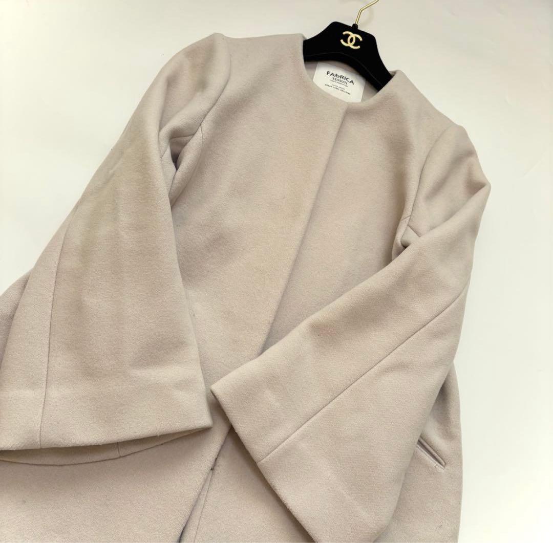 ロングコート　ウール　カシミア　レディース　ノーカラー 美品　グリーンレーベル