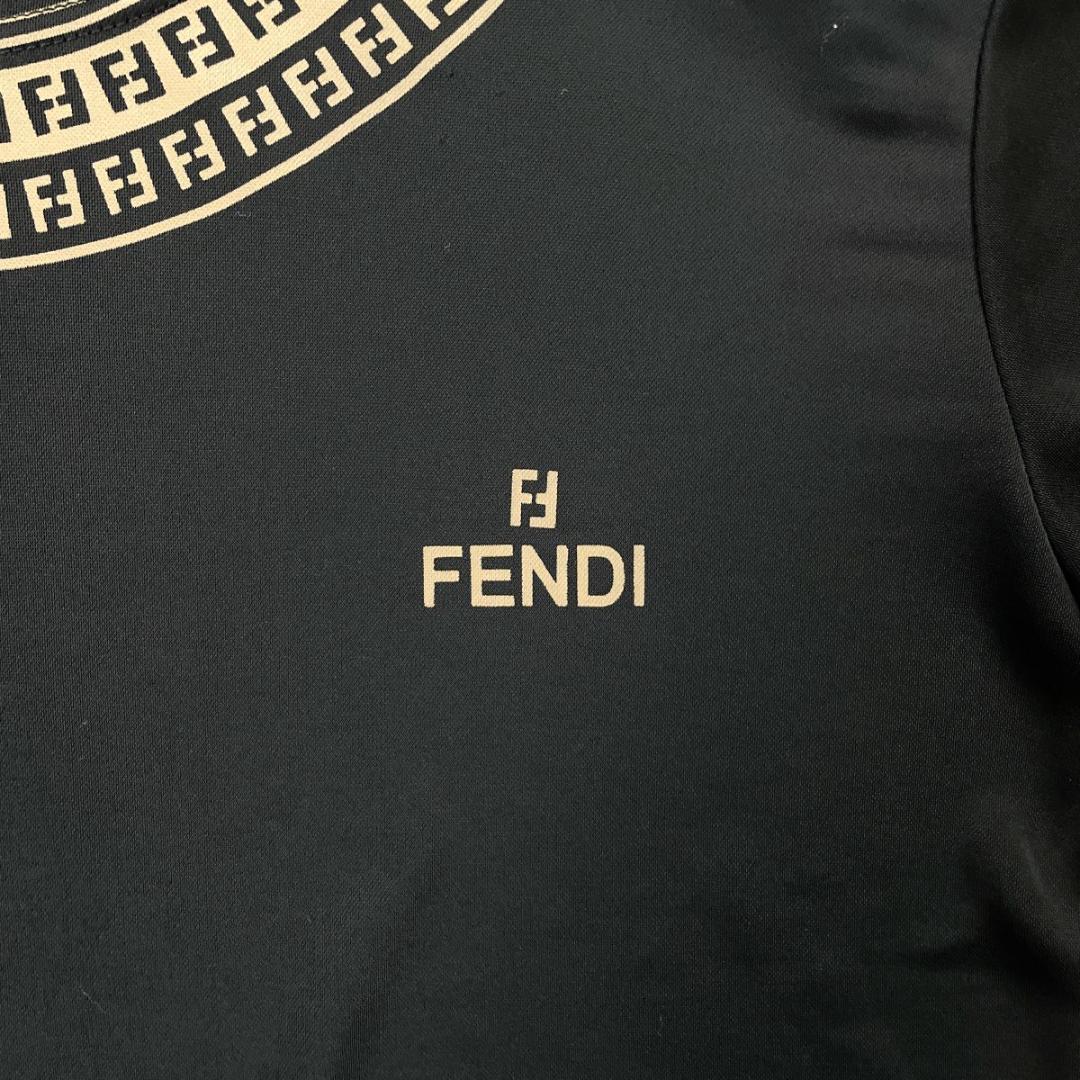 FENDI ズッカ柄 ロゴプリントカットソー 五分袖 黒 M~L*KD310