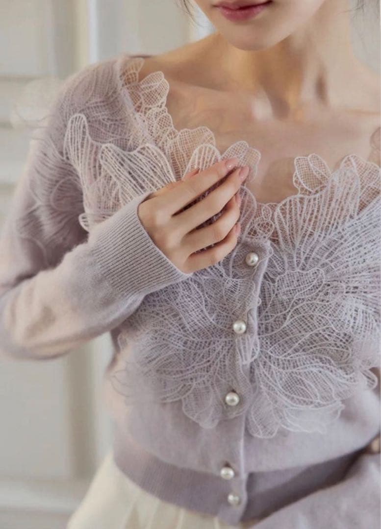 polauraポローラレースフリルカーディガンpale lilac