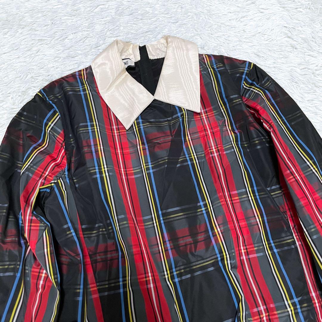 モスキーノ フリル変形 チェック 長袖シャツ ワンピース ドレス 42 L〜XL