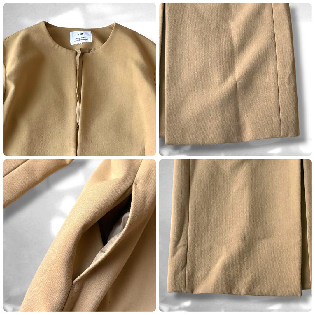 こ*く様 【美品】23区 コンパクトダブルクロスノーカラーコート　キャメル系　M