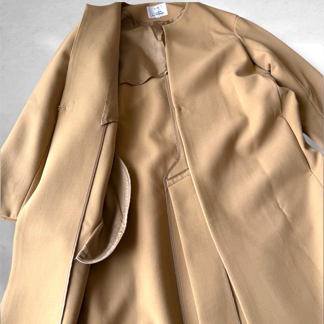 こ*く様 【美品】23区 コンパクトダブルクロスノーカラーコート　キャメル系　M