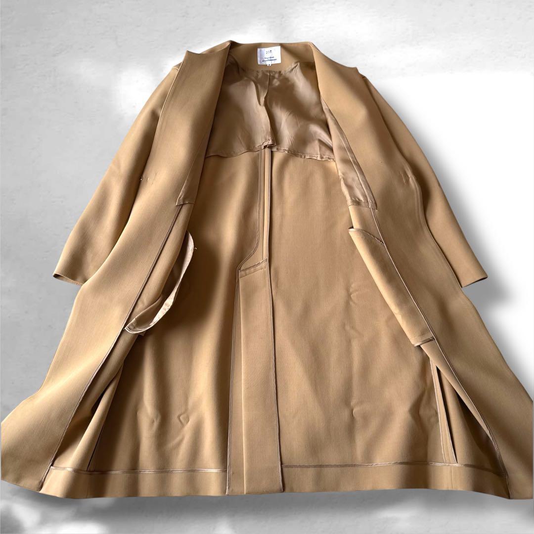 こ*く様 【美品】23区 コンパクトダブルクロスノーカラーコート　キャメル系　M