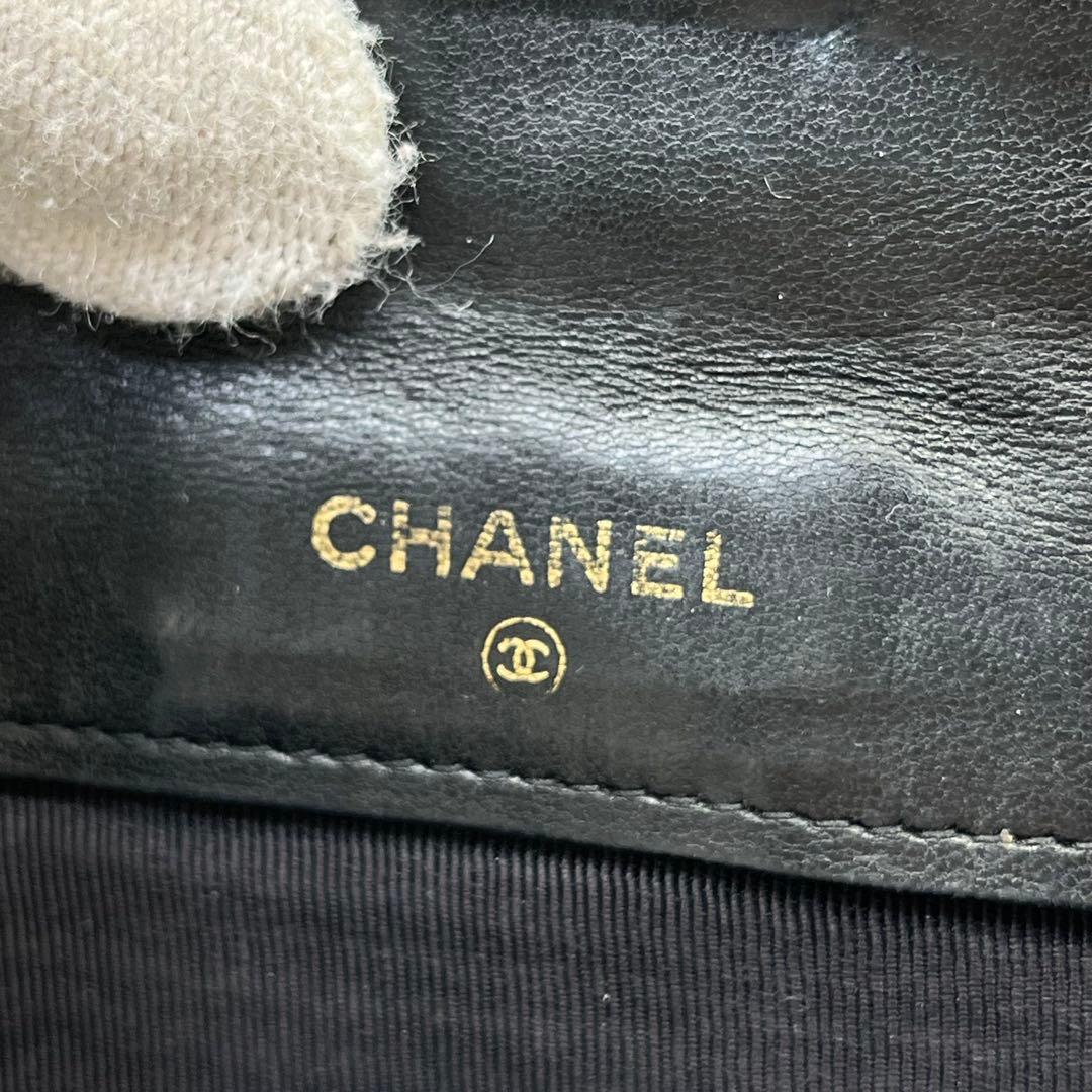 CHANEL 二つ折り財布 ビコローレ Wホック ココマーク 黒 レザー