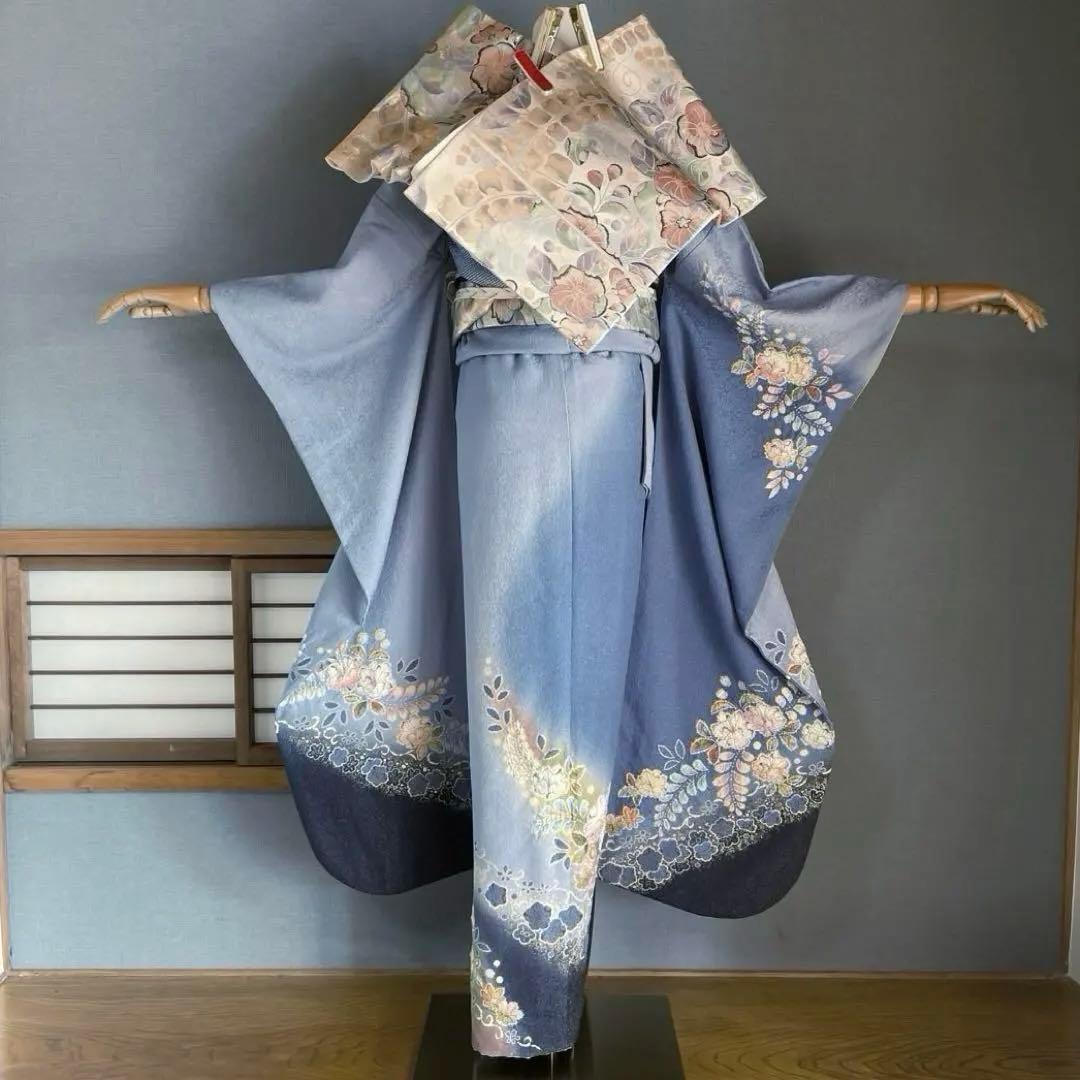 振袖フルセット　高身長　辻ヶ花　成人式振袖　振袖　裄丈69 ➕サイズ　水色