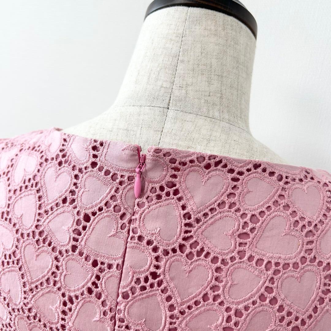 美品✨エムズグレイシー　ハート柄刺繍ワンピース　ピンク　38