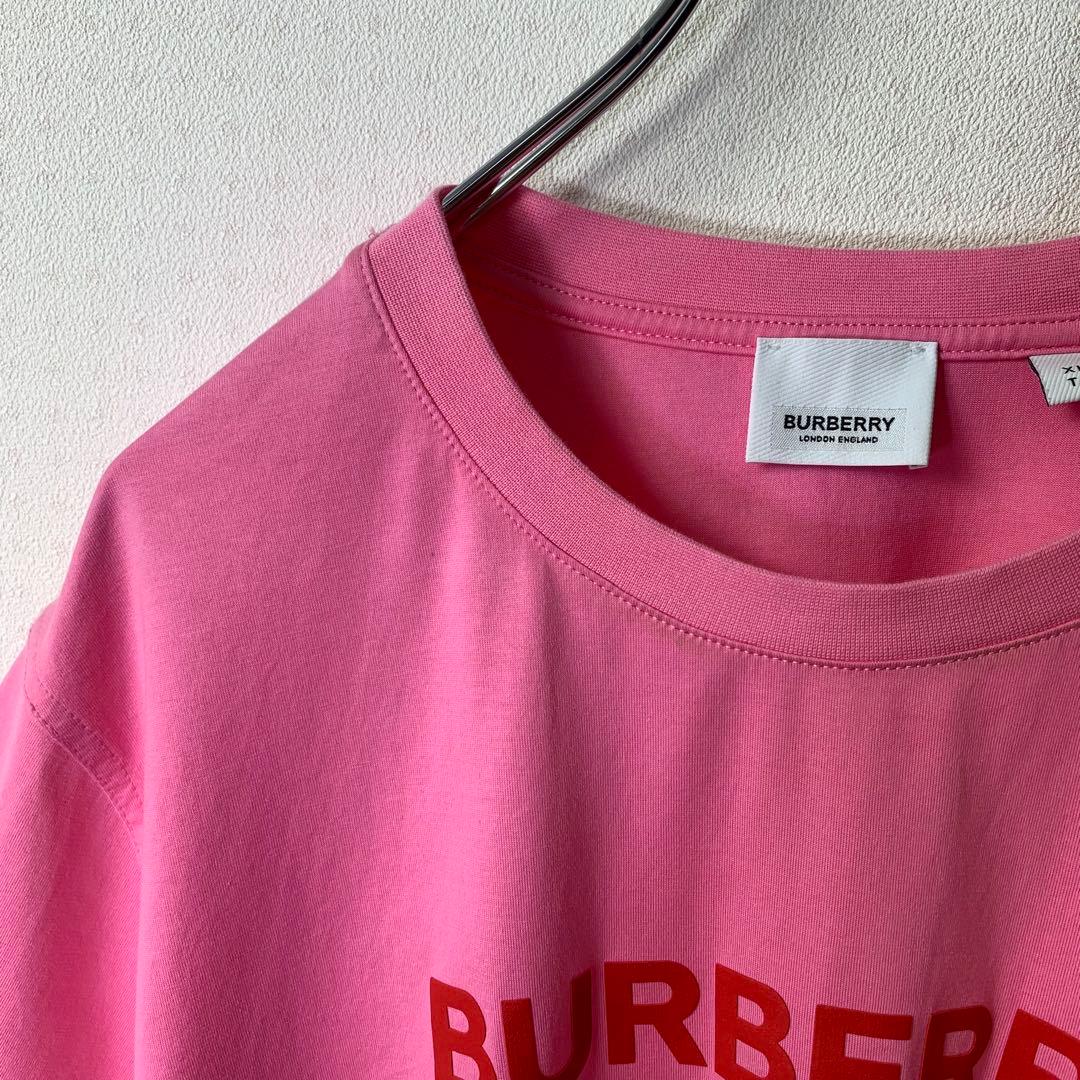 BURBERRY Tシャツ XL ピンク センターロゴ プリント 現行