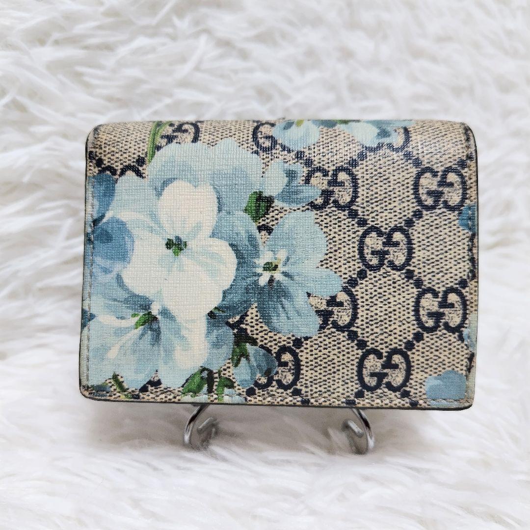 レア美品✨グッチ◇ブルームコンパクト二つ折り財布スプリームPVC赤レザー水色花柄