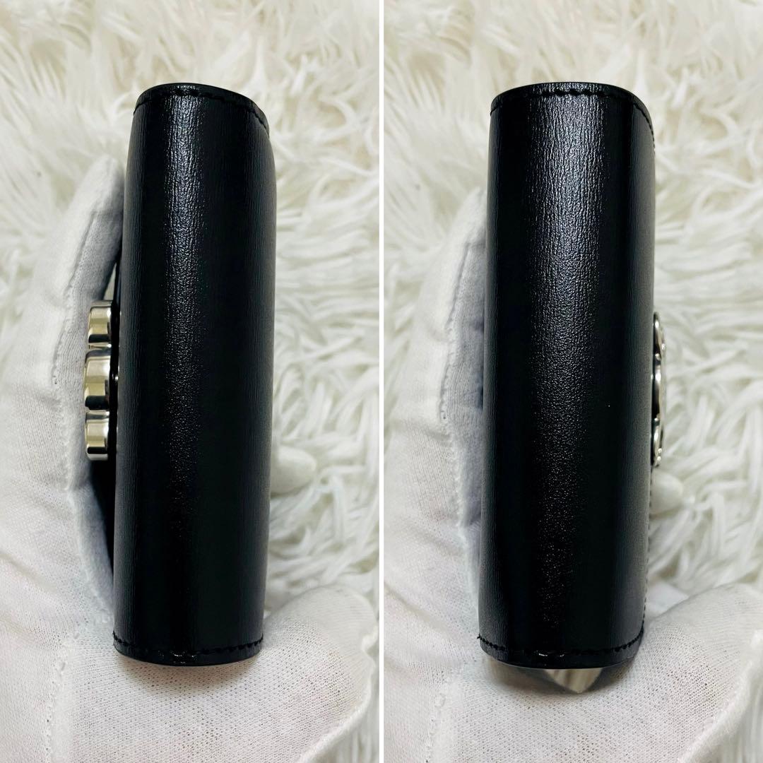極美✨付属完備✨セリーヌ 三つ折り財布 トリオンフ レザー ブラック シルバー