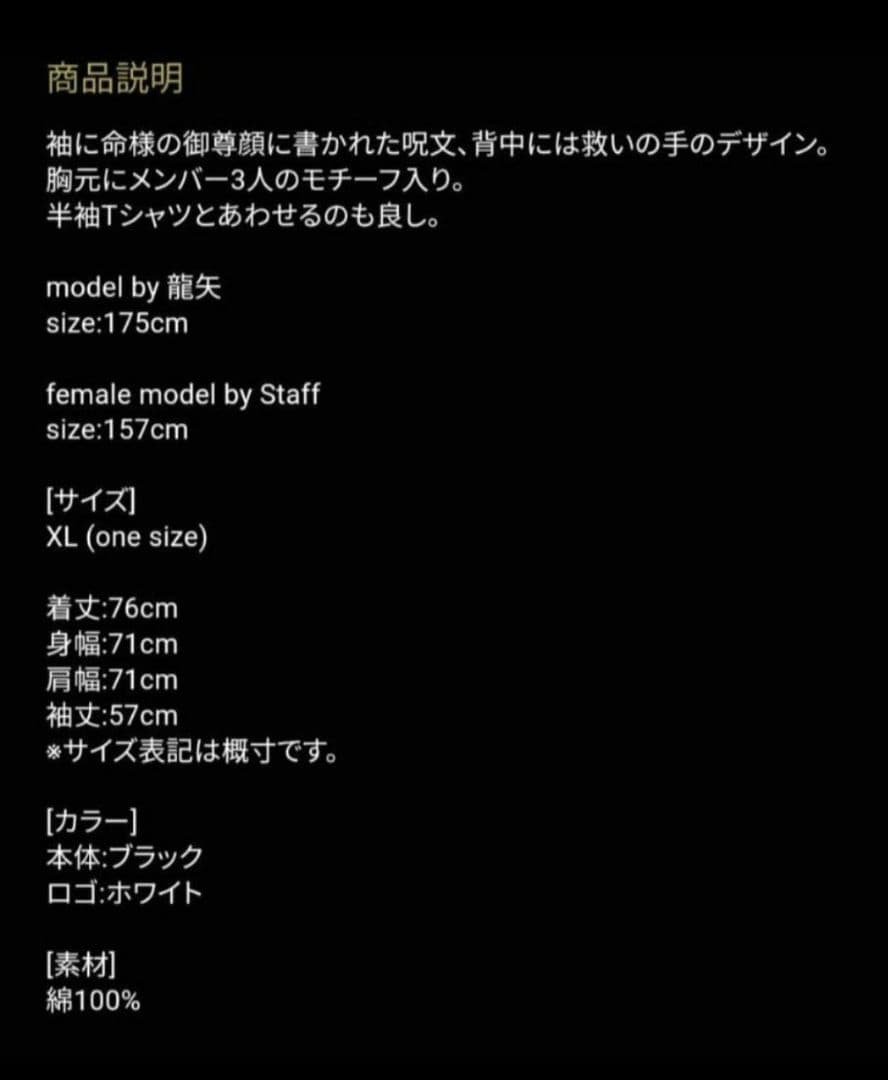 真天地開闢集団ジグザグ 参拝装束 定番 ロングTシャツ ロンT 黒 XL