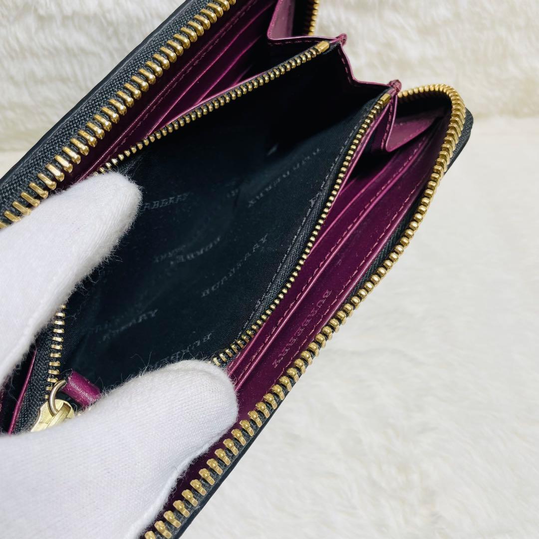 極美品　BURBERRY 正規品　ボルドー　ラウンドファスナー 長財布　おしゃれ