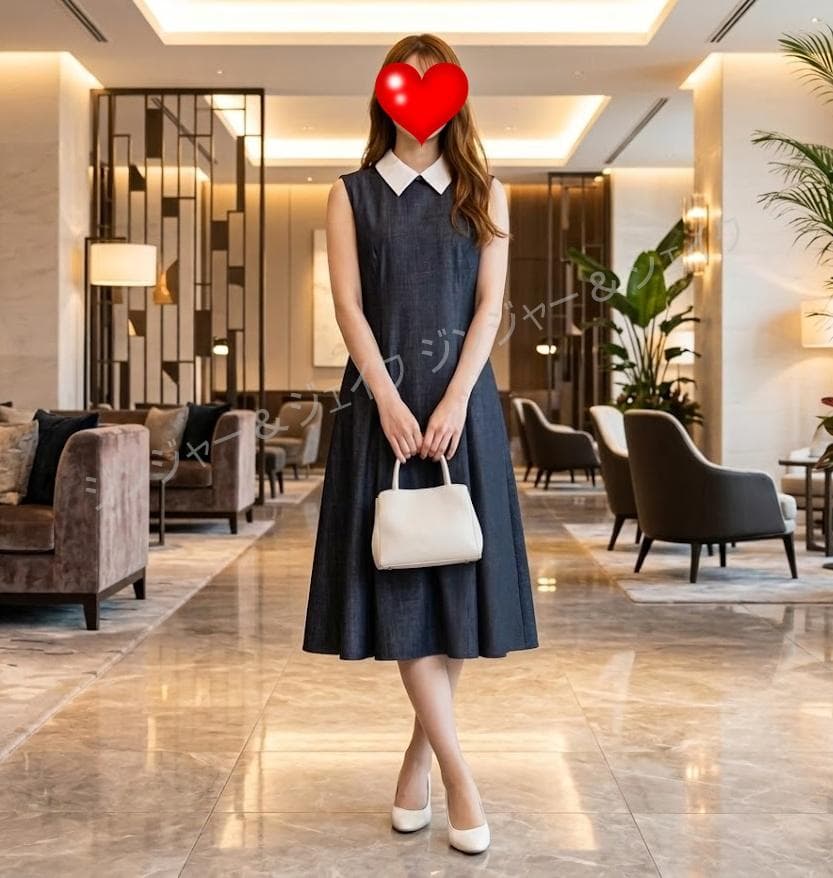極美品 FOXEYフォクシー 3way 白襟 ビジュー襟 デニム ワンピース38