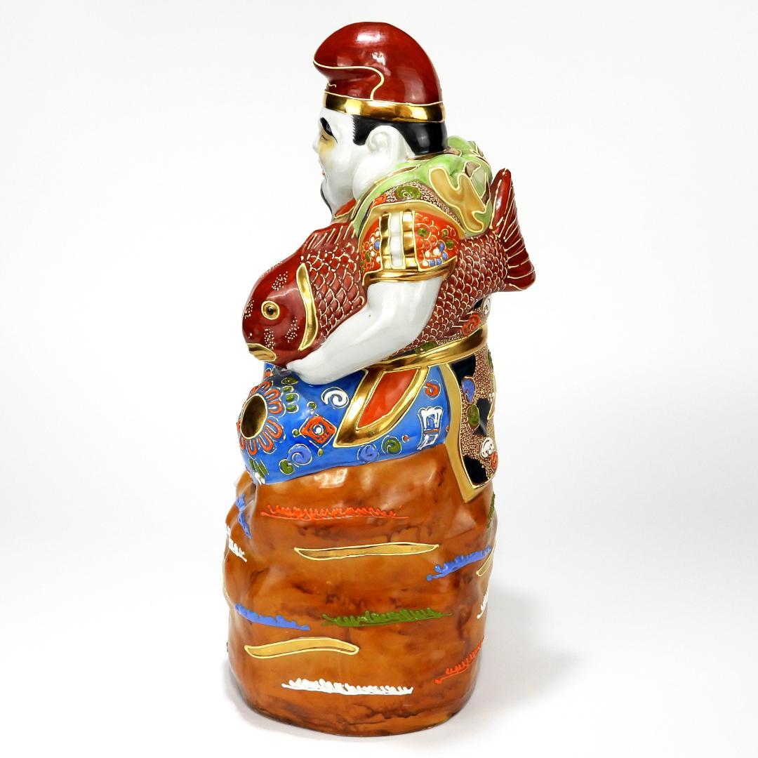 九谷焼 八幡窯作 色絵金彩 恵比寿 置物 縁起物 七福神/高さ約37cm