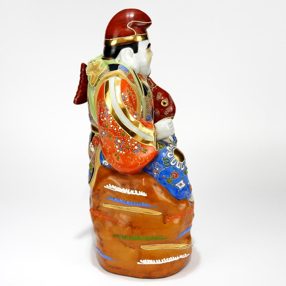 九谷焼 八幡窯作 色絵金彩 恵比寿 置物 縁起物 七福神/高さ約37cm