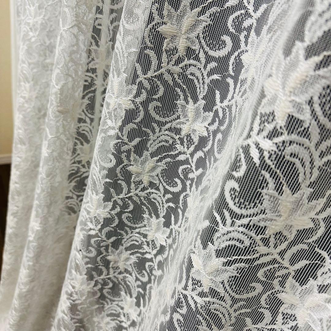 刺繍　レースカーテン　幅150cm×丈238cm2枚