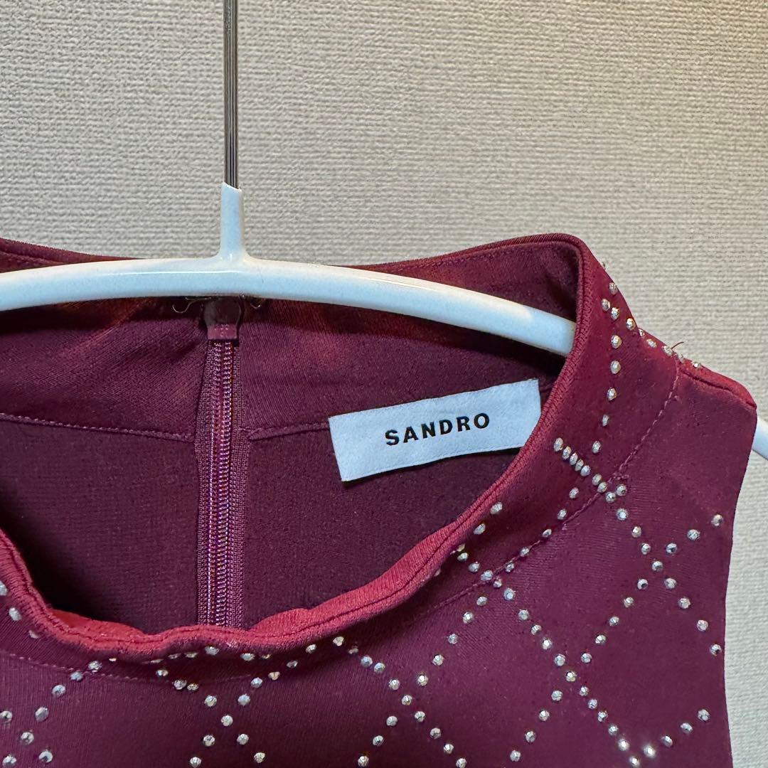 【美品】28日まで大特価SANDRO ワインレッド ノースリーブワンピース 34