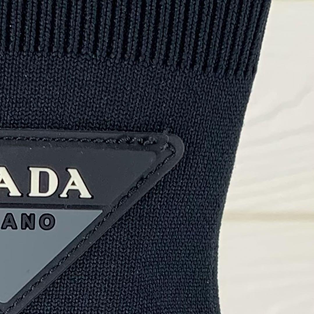【極美品】PRADA プラダ　ブラックニットソックスブーツ　三角ロゴ　サイズ38