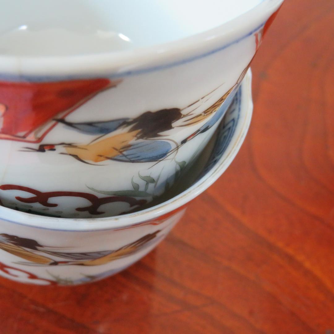 茶碗 蕎麦猪口 湯呑 ぐい飲み 松竹梅 鶴 窯傷 向付 波縁 色絵付け 金彩