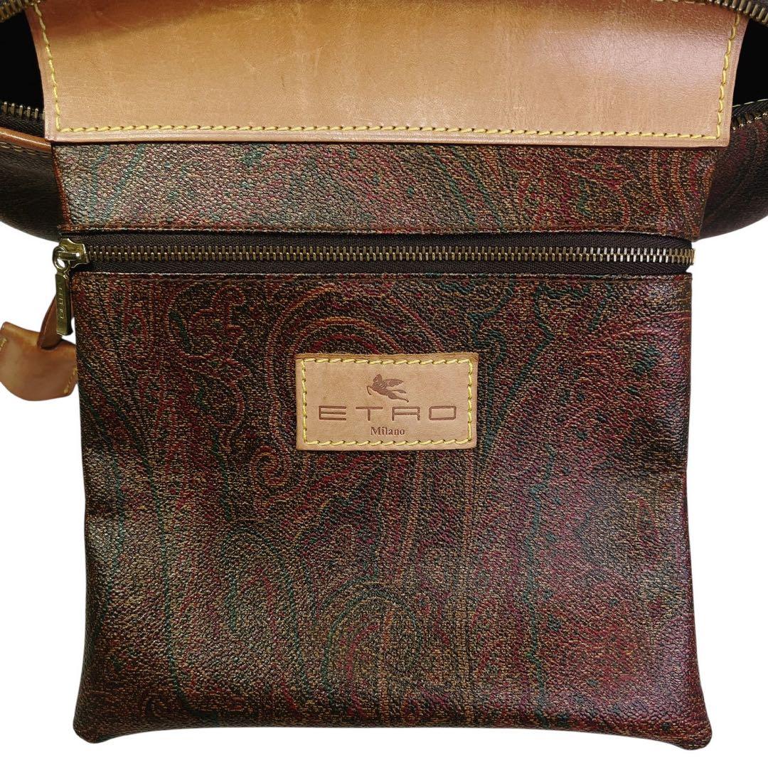 ETRO エトロ ペイズリー柄 ハンドバッグ ミニボストン PVC×レザー 茶色