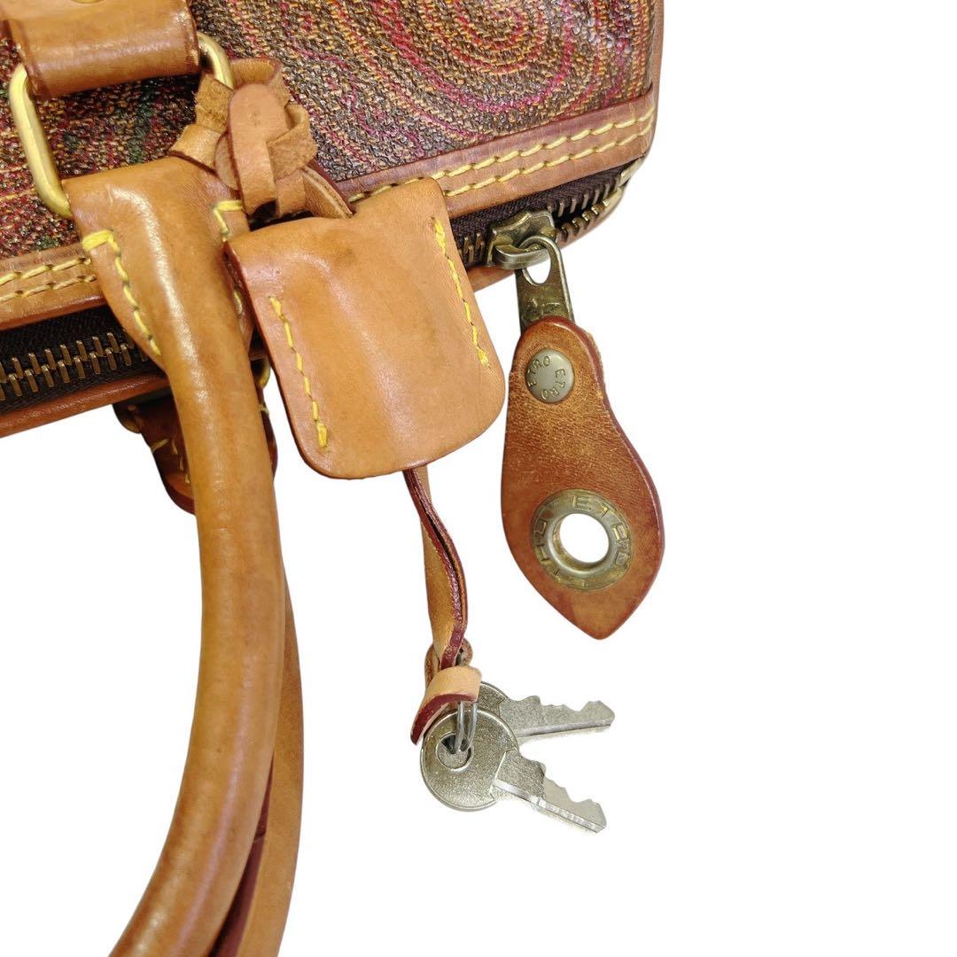 ETRO エトロ ペイズリー柄 ハンドバッグ ミニボストン PVC×レザー 茶色