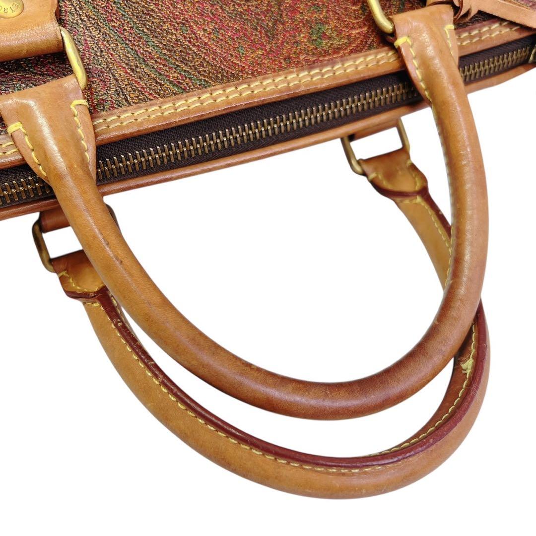 ETRO エトロ ペイズリー柄 ハンドバッグ ミニボストン PVC×レザー 茶色
