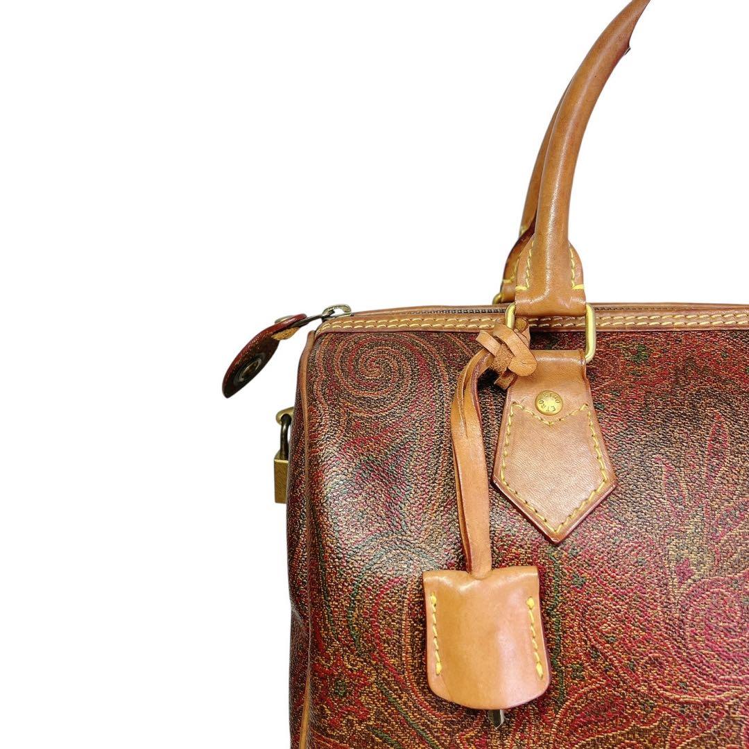 ETRO エトロ ペイズリー柄 ハンドバッグ ミニボストン PVC×レザー 茶色