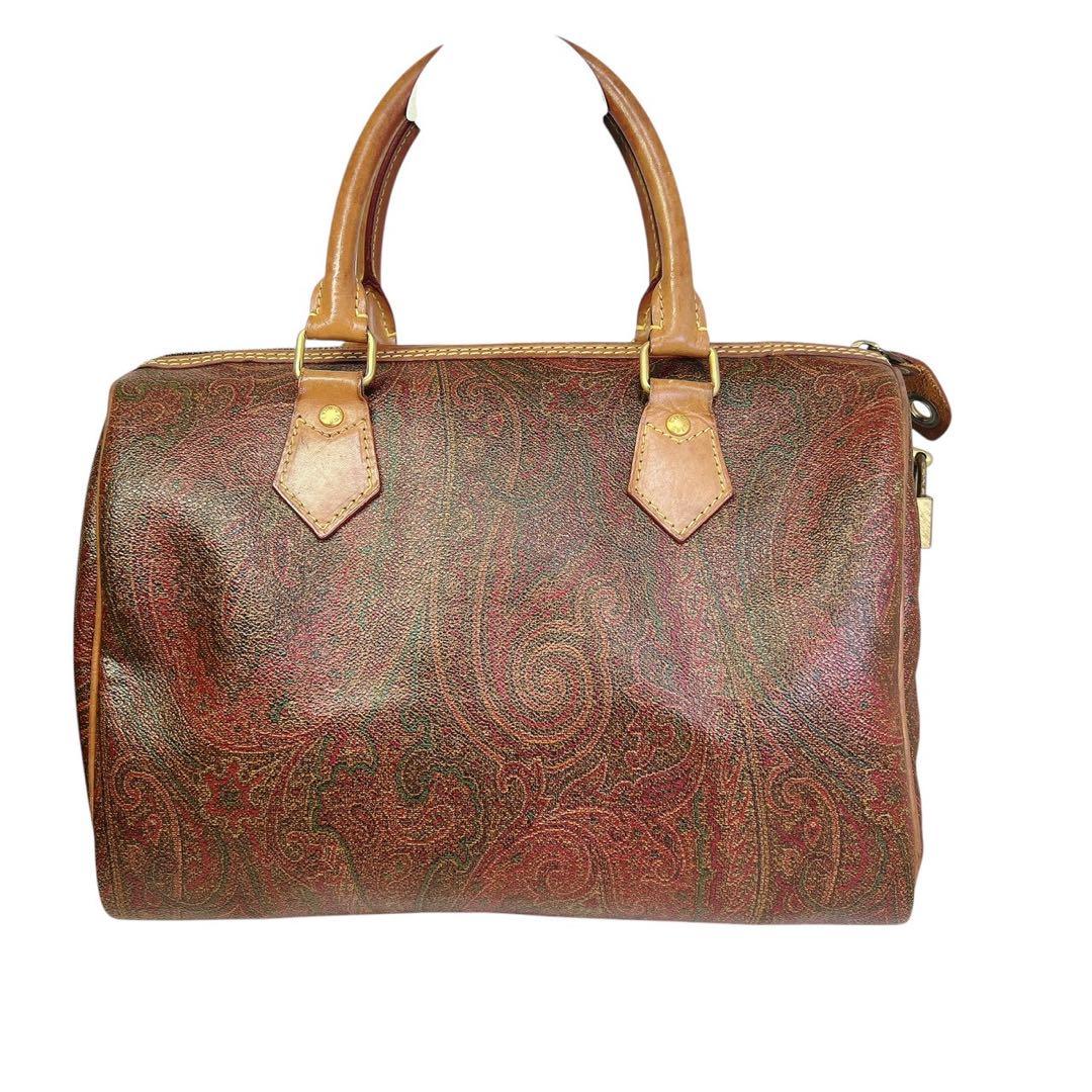 ETRO エトロ ペイズリー柄 ハンドバッグ ミニボストン PVC×レザー 茶色