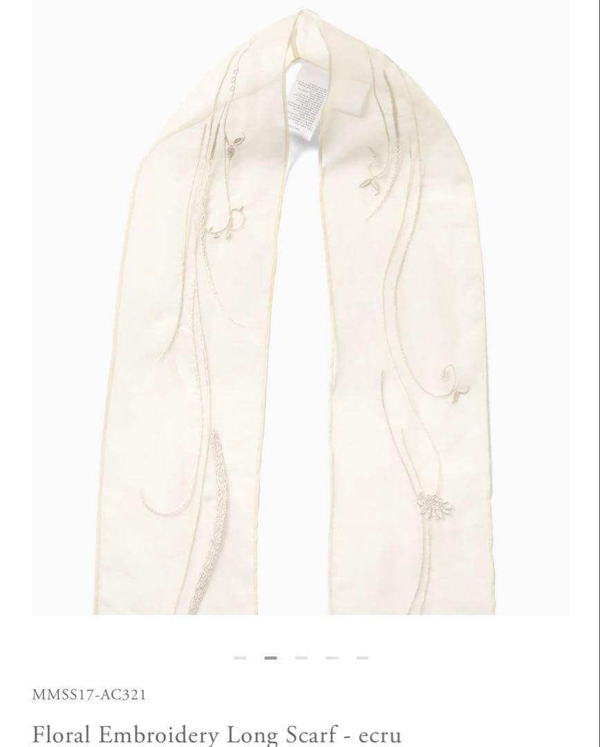 新品未使用　Floral Embroidery Long Scarf ecru