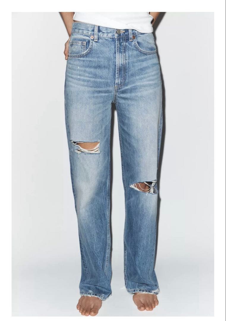 ZARA 完売　TRF ダメージ加工ワイドレッグハイウエスデニム　ヤヌーク