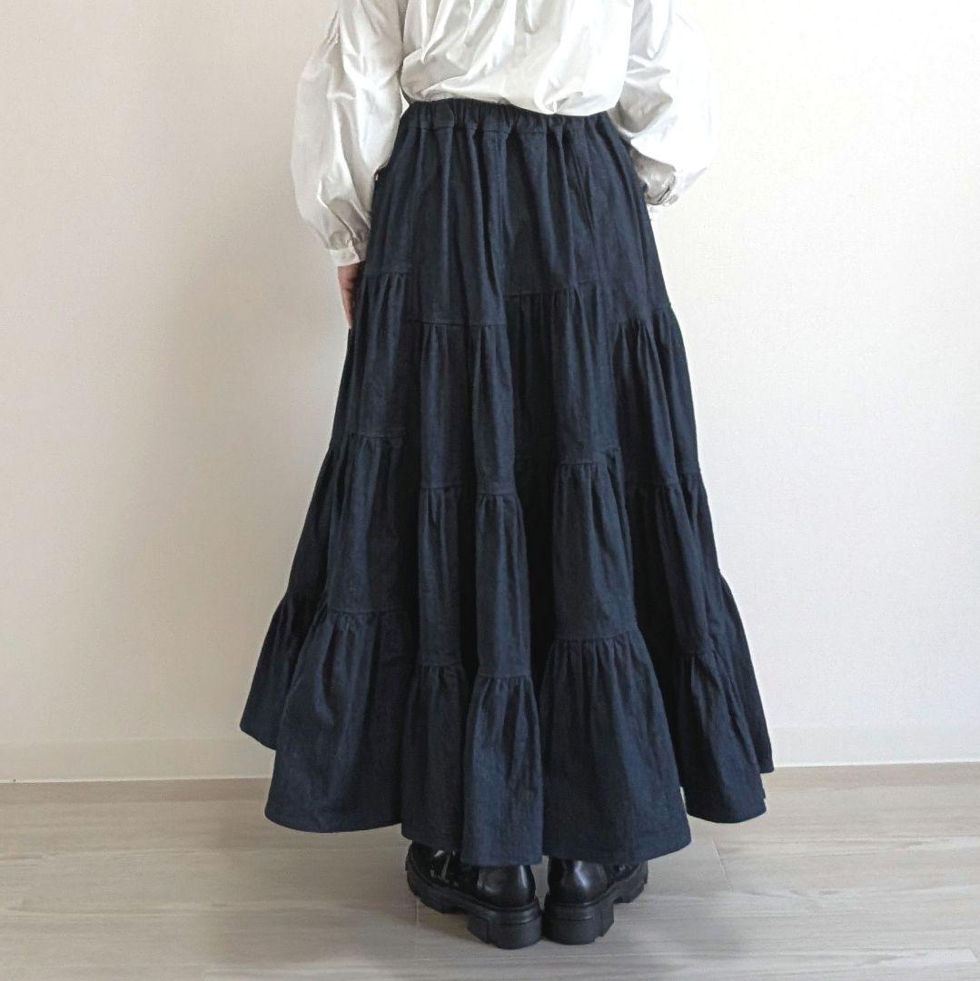 ハンドメイド　ボリューム　ティアード　デニム　スカート