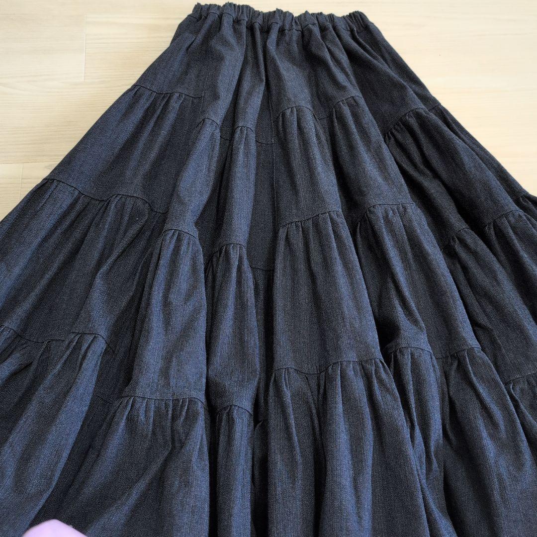 ハンドメイド　ボリューム　ティアード　デニム　スカート