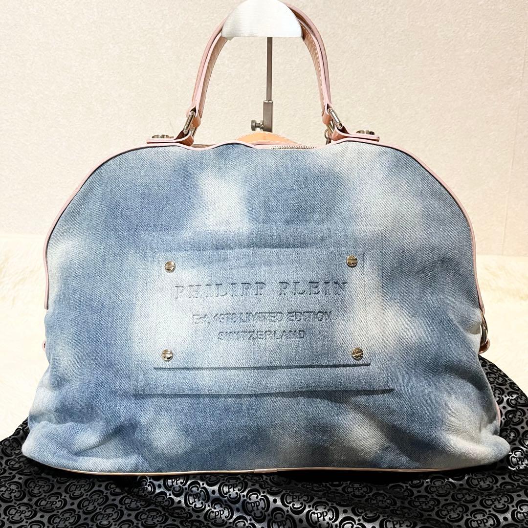 希少 ✨美品 ✨フィリッププレイン　デニム スカル ボストンバッグ ビジュー