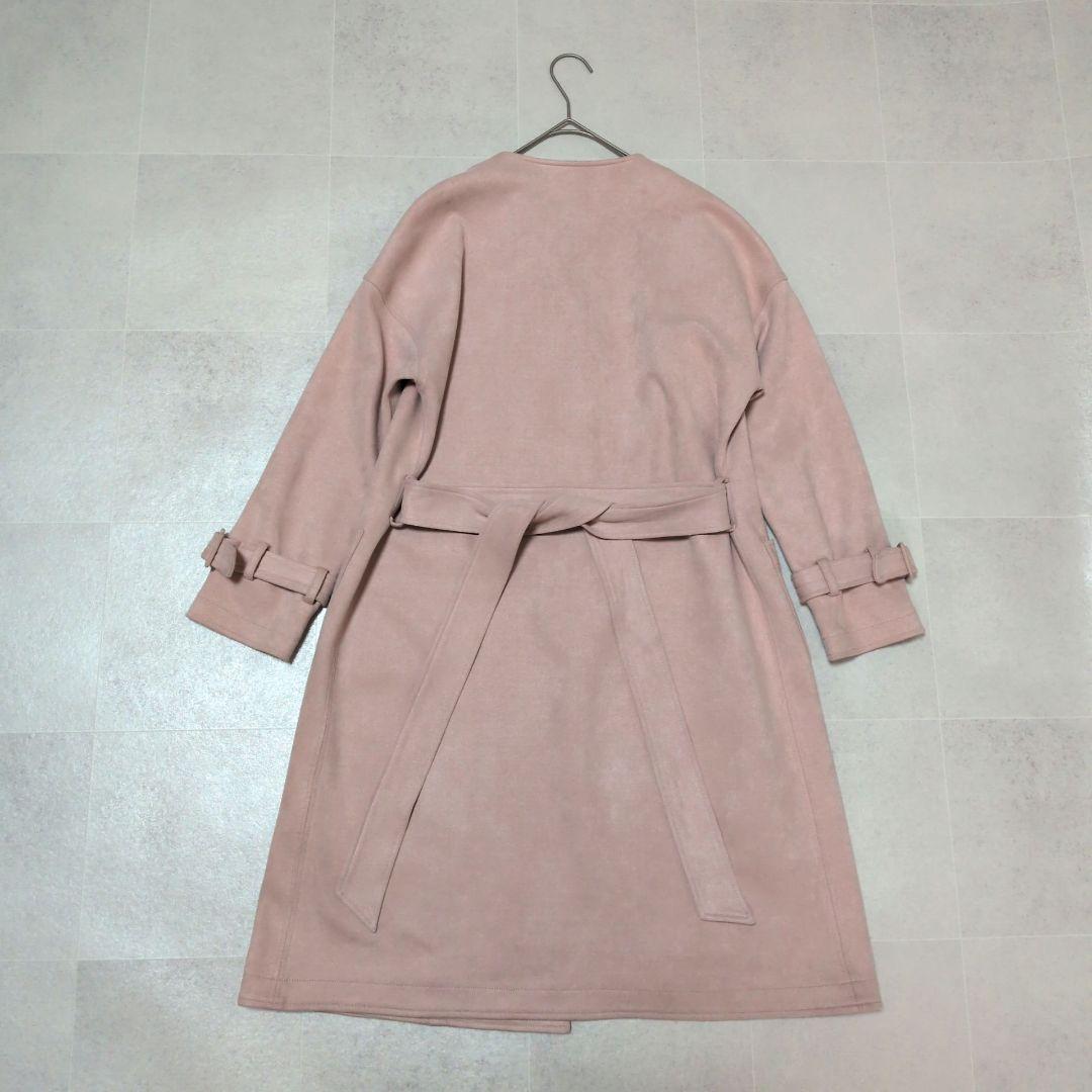 【極美品】銀座マギー ノーカラーコート ベルト付 ピンクベージュ 春コート