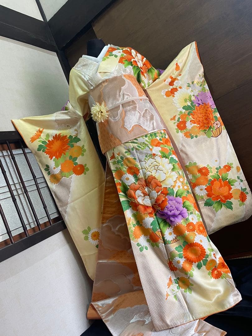 振袖フルセット６点15800円サイズM金駒刺繍正絹
