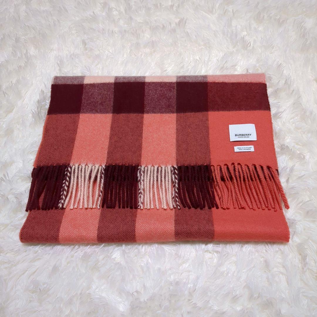 希少色 極美品 現行✨バーバリー カシミア100% マフラー 大判 レッド系