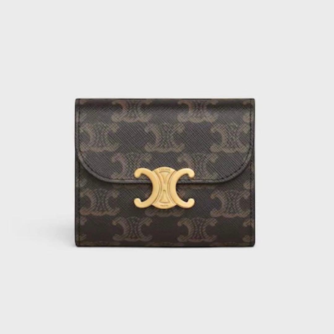 CELINE　スモールフラップウォレットトリオンフ　トリオンフキャンバス　タン