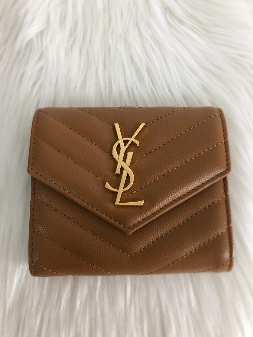 折り畳み財布　ブラウン　カードホルダー　YSLロゴ　バッグ　素晴らしい　本革