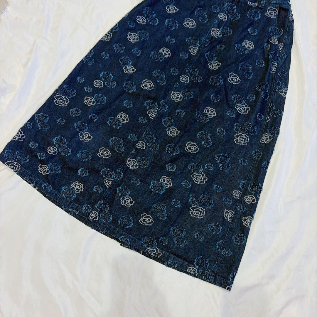 美品　BLUE TRICK カメリア柄　デニムロングスカート　児島ジーンズ　L
