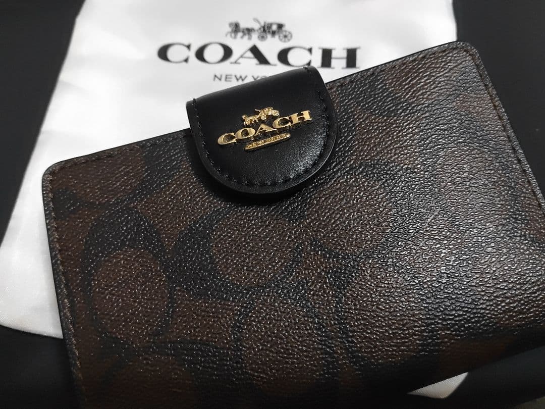 ■新品■COACH 二つ折り財布■シグネチャー■ブラック×ブラウン■本日限定価格