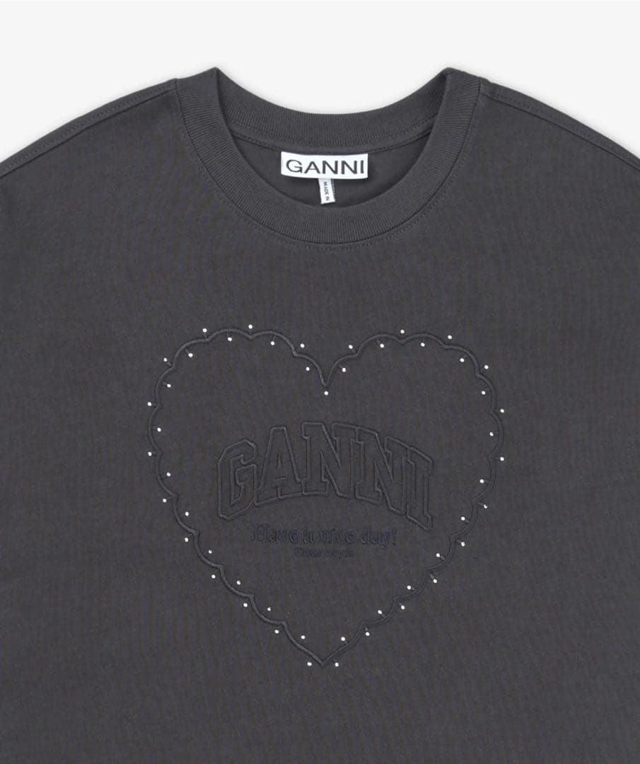 ganni ガニー Tシャツ ヘビーコットンドロップショルダーハート