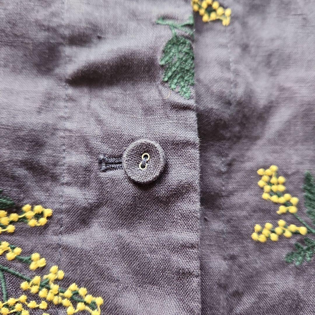 キャトルセゾン　ミモザ刺繍ワンピース　リネン　麻100%　ネイビー　羽織り