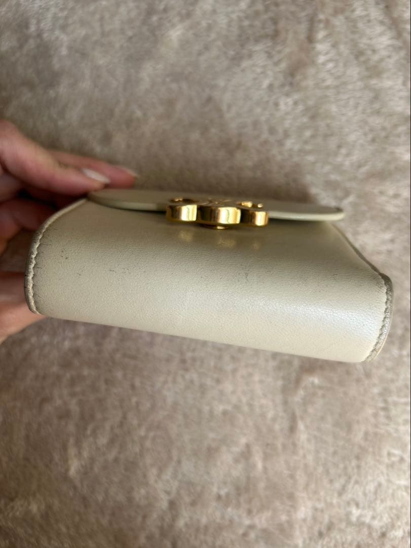 CELINE セリーヌ　トリンオフ　ホワイトレザー三つ折り財布 ゴールド金具付き