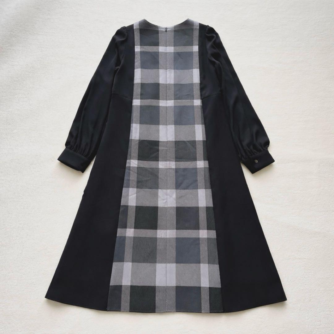 美品 BLUE LABEL スムージーサテンパーシャルチェックドレス M