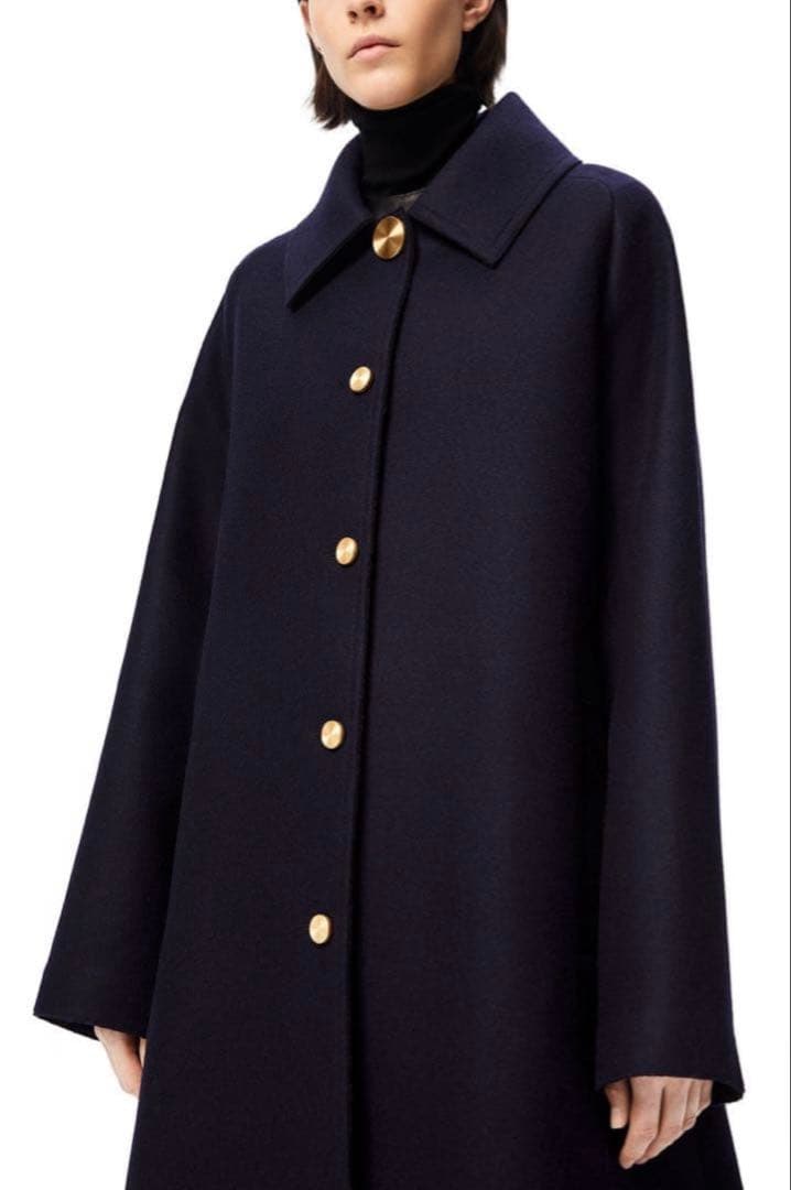 LOEWE ロエベ ゴールドボタン メルトン ロングコート グリーン　38 m