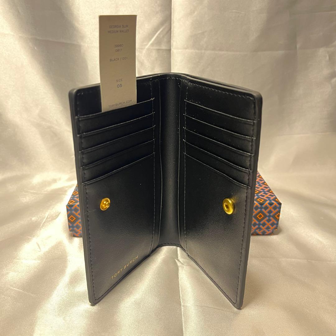 新品 TORY BURCH ブラックキルティング 二つ折り財布 箱＋ショッパー付
