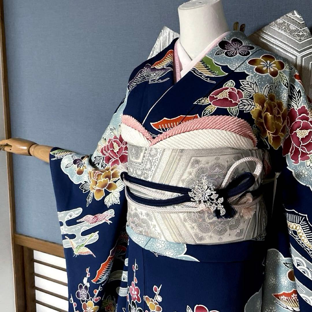 振袖フルセット　高身長　京紅型　成人式振袖　振袖　➕サイズ　青系