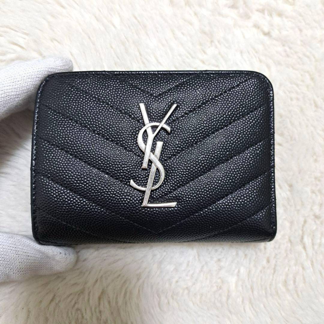 ✨極美品✨サンローラン　二つ折り　キャビアスキン　カサンドラ　ブラック　レザー