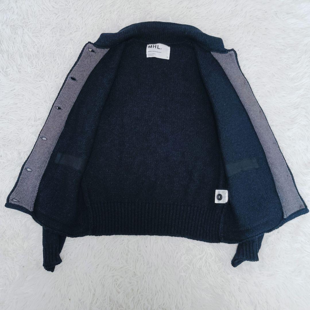 MHL エムエイチエル　ウール　襟付き　カーディガン　ネイビー　Ⅱ