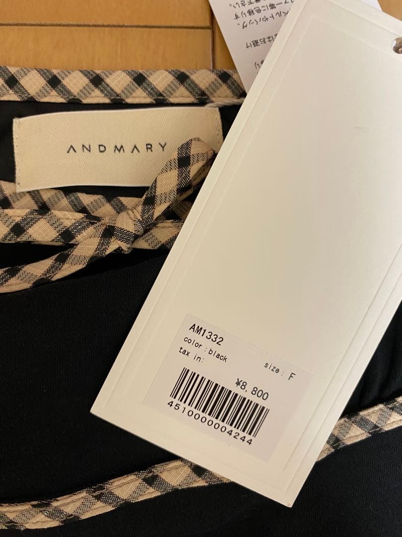 トップス andmary Alice check ribbon tops black